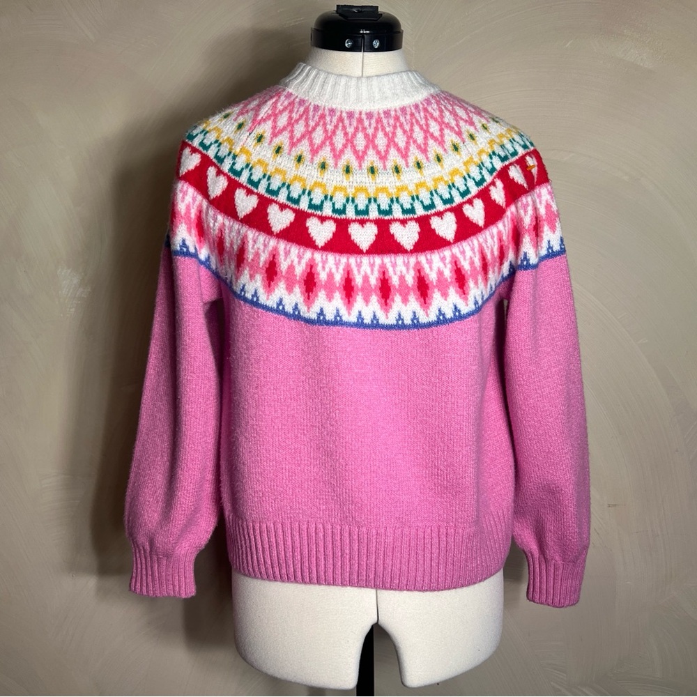 Old Navy Girls SoSoft Mock-Neck Pink Fair Isle Pullover L/S Sweater|Sz:L (10-12)